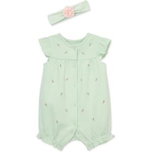 Little Me Clothes for Baby Girls’ 100% Cotton Romper and Headband Set, 3-12 Months(Ambrosia/Multi)