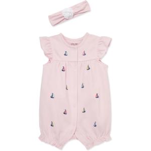 Little Me Clothes for Baby Girls’ 100% Cotton Romper and Headband Set, 3-12 Months(Barely Pink/Multi)