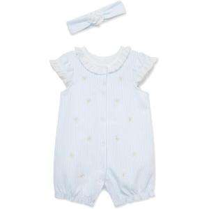 Little Me Clothes for Baby Girls’ 100% Cotton Romper and Headband Set, 3-12 Months(Nantucket Breeze/White)