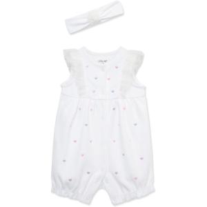 Little Me Clothes for Baby Girls’ 100% Cotton Romper and Headband Set, 3-12 Months(White/Multi)