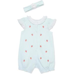Little Me Clothes for Baby Girls’ 100% Cotton Romper and Headband Set, 3-12 Months(Yucca/White)