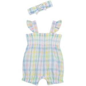 Little Me Clothes for Baby Girls’ 100% Cotton Woven Bubble Romper and Headband Set, 3 to 12 Months(Multicolored)