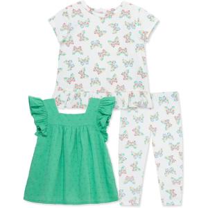 Little Me Clothes for Baby Girls’ 3-Piece Tunic and Pant Play Sets, 12 Months – 4 Toddler(Ivory Print)