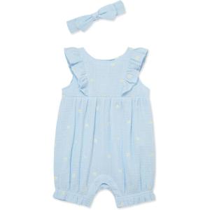 Little Me Clothes for Baby Girls’ Gauze Romper and Headband Set, 3-12 Months(Blue Daisy)