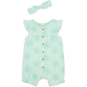 Little Me Clothes for Baby Girls’ Gauze Romper and Headband Set, 3-12 Months(Green Eyelet)