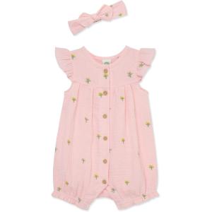 Little Me Clothes for Baby Girls’ Gauze Romper and Headband Set, 3-12 Months(Pink Floral)