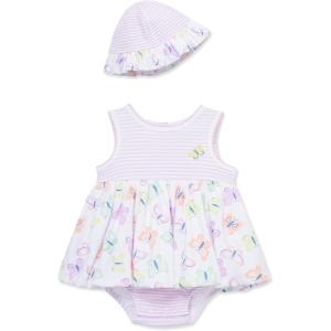 Little Me Clothes for Baby Girls’ Popover Bodysuit Dress and Hat Set, 3-12 Months(Orchid Bouquet/Multi)