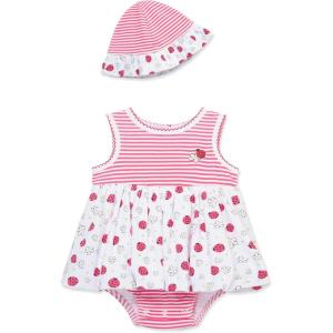 Little Me Clothes for Baby Girls’ Popover Bodysuit Dress and Hat Set, 3-12 Months(Rouge Red/White)