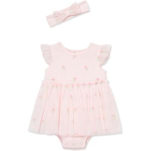 Little Me Clothes for Baby Girls’ Popover Bodysuit Dress and Headband Set, 3-12 Months(Barely Pink)