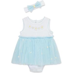 Little Me Clothes for Baby Girls’ Popover Bodysuit Dress and Headband Set, 3-12 Months(Blue Daisies)