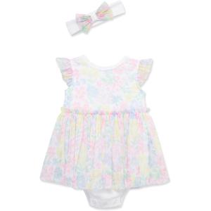 Little Me Clothes for Baby Girls’ Popover Bodysuit Dress and Headband Set, 3-12 Months(Bright White/Multi)