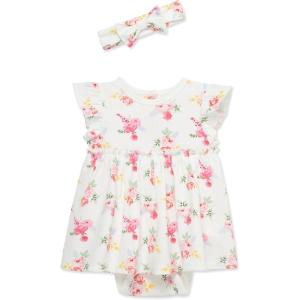 Little Me Clothes for Baby Girls’ Popover Bodysuit Dress and Headband Set, 3-12 Months(Floral Roses)