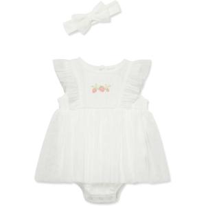 Little Me Clothes for Baby Girls’ Popover Bodysuit Dress and Headband Set, 3-12 Months(Marshmallow)