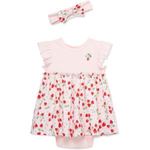 Little Me Clothes for Baby Girls’ Popover Bodysuit Dress and Headband Set, 3-12 Months(Pink Strawberries)