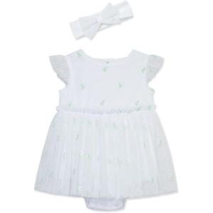 Little Me Clothes for Baby Girls’ Popover Bodysuit Dress and Headband Set, 3-12 Months(White)
