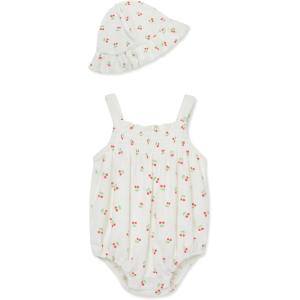 Little Me Clothes for Baby Girls’ Terry Bubble Romper and Hat Set, 3 to 12 Months(Marsmallow/Multi)