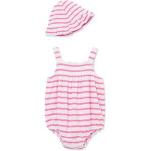 Little Me Clothes for Baby Girls’ Terry Bubble Romper and Hat Set, 3 to 12 Months(Sachet Pink/Bright White)