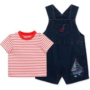 Little Me baby-boys 2-piece Tee Shirt and Shortall Set(Dark Knit Denim)