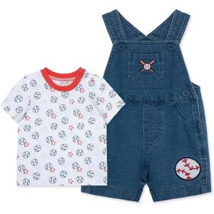 Little Me baby-boys 2-piece Tee Shirt and Shortall Set(Denim Blue)