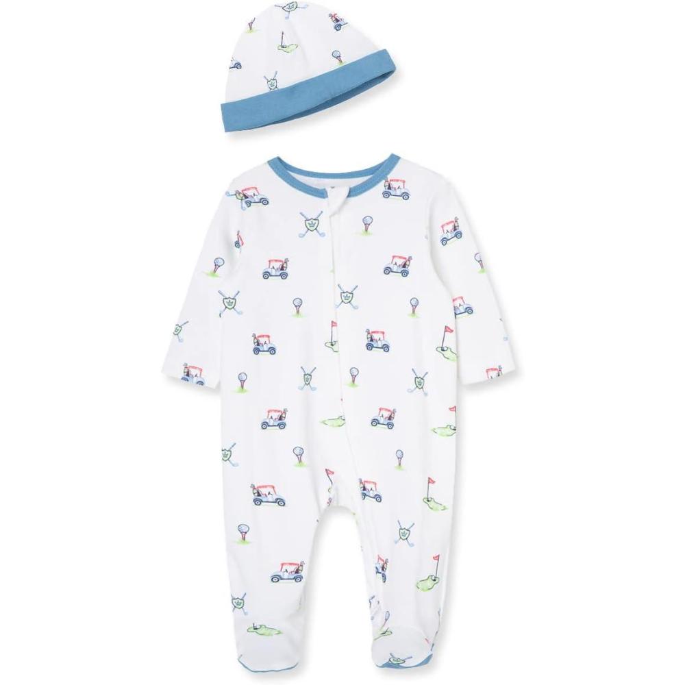 imageLittle Me Baby Boy Clothes 2Piece Baby Sleeper and Cap Set 100 Cotton Footies Baby Essentials Preemie to 9 monthsGolf Cart