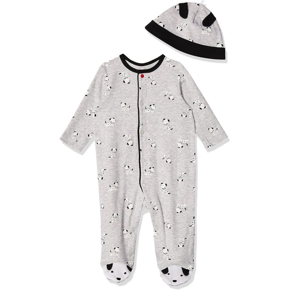imageLittle Me Baby Boy Clothes 2Piece Baby Sleeper and Cap Set 100 Cotton Footies Baby Essentials Preemie to 9 monthsGrey Heather Multi