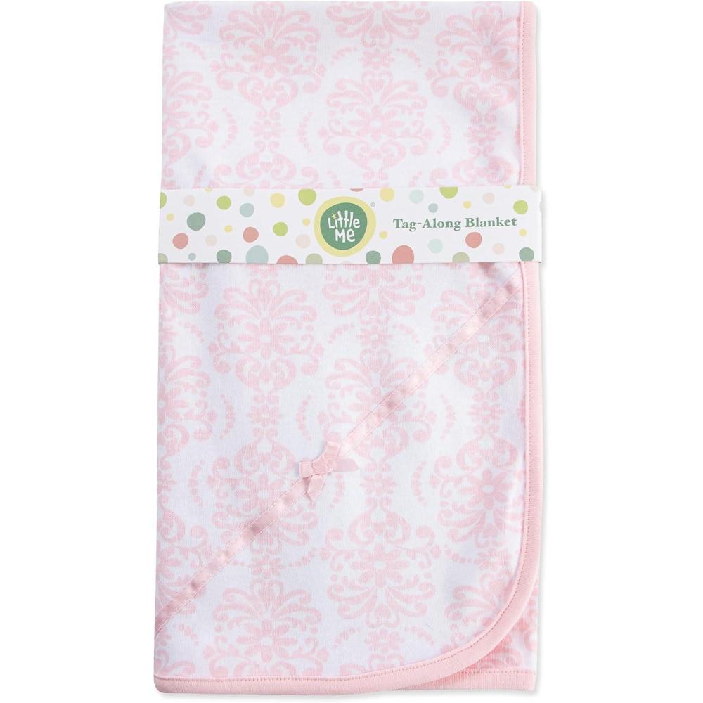 imageLittle Me Blankets for Baby Girls Blankets for Baby Bunnies Swaddling Receiving BlanketDamask Scroll