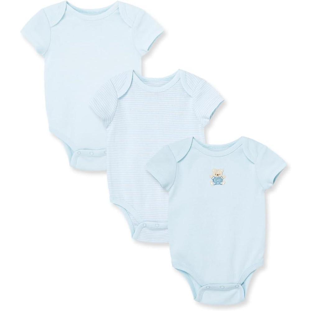 imageLittle Me Clothes for Baby 3Pack 100 Cotton Scratch Free Tag Bodysuits Newborn to 9 MonthsBlueMulti Bear