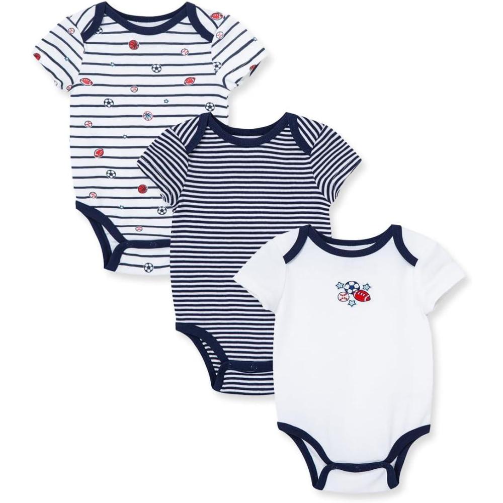 imageLittle Me Clothes for Baby 3Pack 100 Cotton Scratch Free Tag Bodysuits Newborn to 9 MonthsNavy Stripe