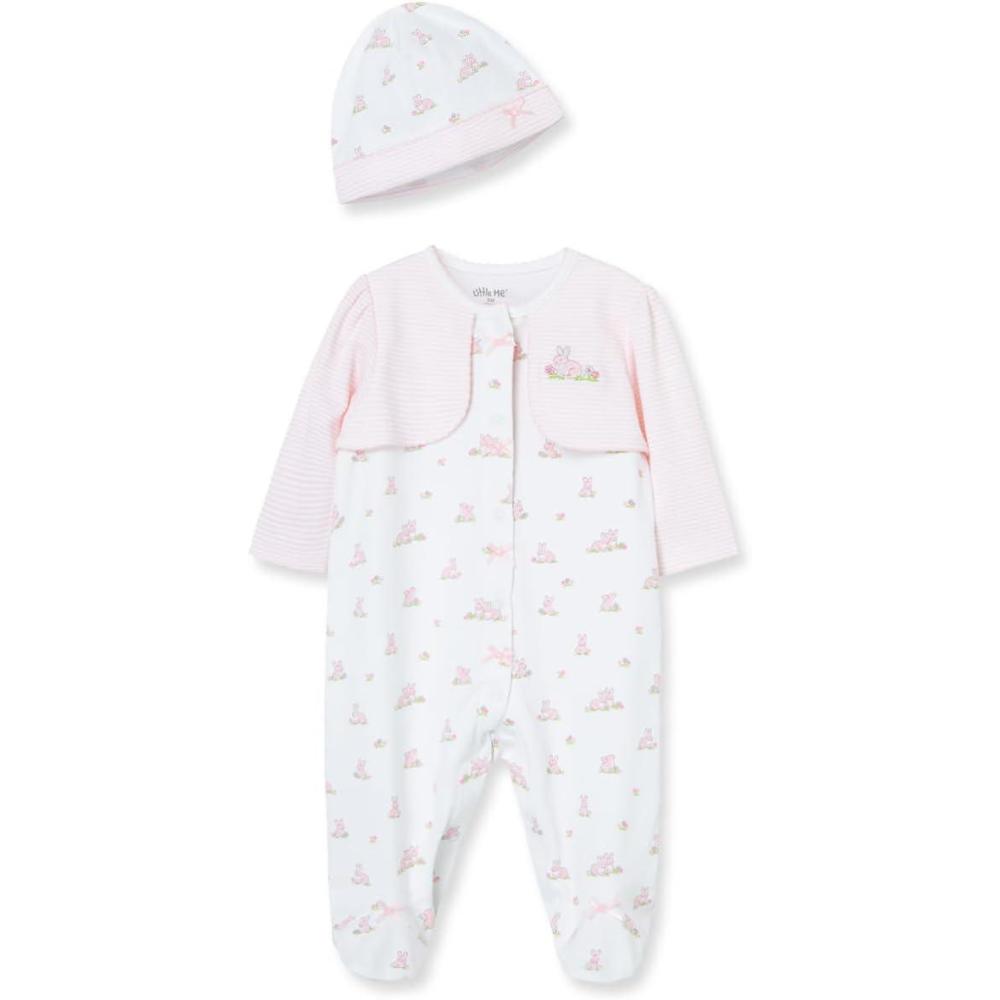 imageLittle Me Clothes for Baby Girls 100 Cotton ScratchFree Tag Footie Sleeper Preemie to 9 MonthsBaby Bunnies