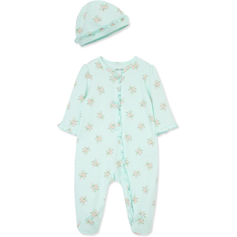 imageLittle Me Clothes for Baby Girls 100 Cotton ScratchFree Tag Footie Sleeper Preemie to 9 MonthsDelicate Floral