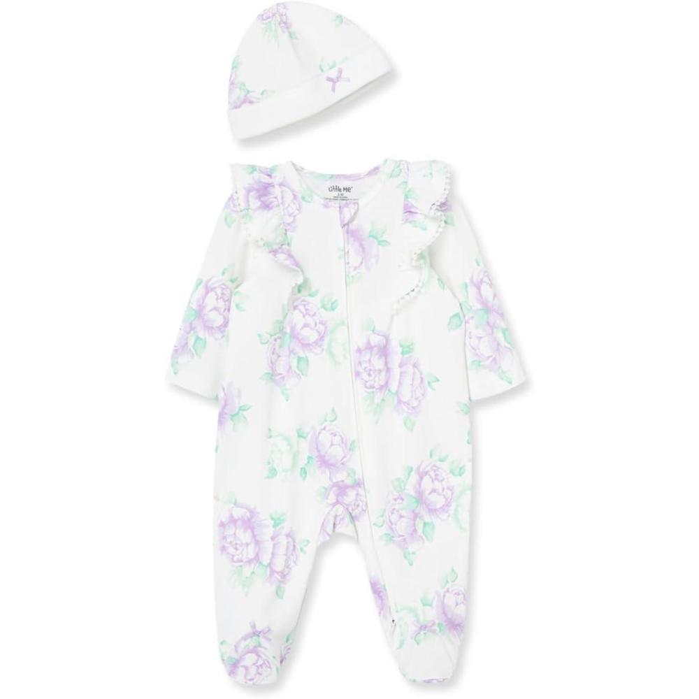 imageLittle Me Clothes for Baby Girls 100 Cotton ScratchFree Tag Footie Sleeper Preemie to 9 MonthsFloral