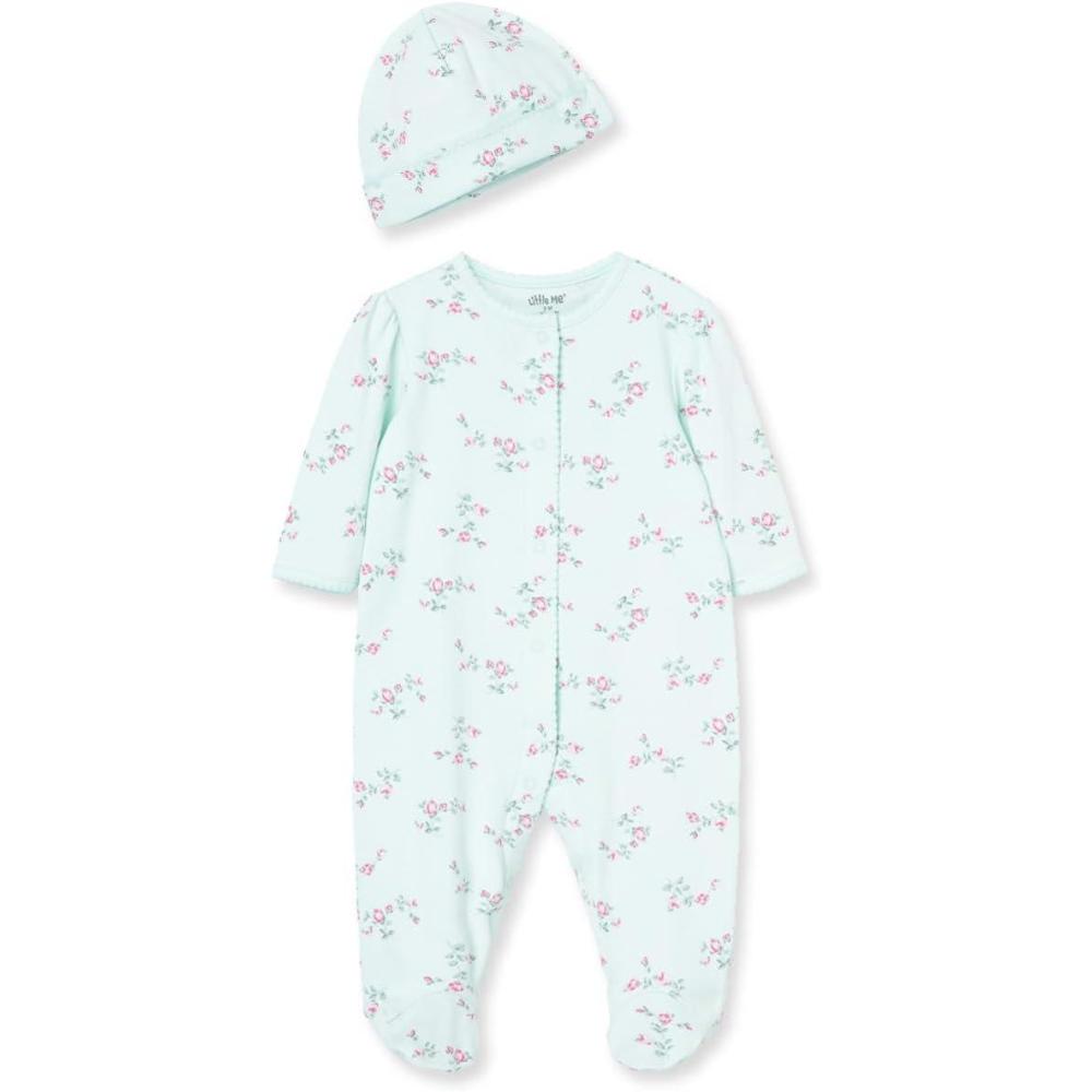 imageLittle Me Clothes for Baby Girls 100 Cotton ScratchFree Tag Footie Sleeper Preemie to 9 MonthsFloral Spray