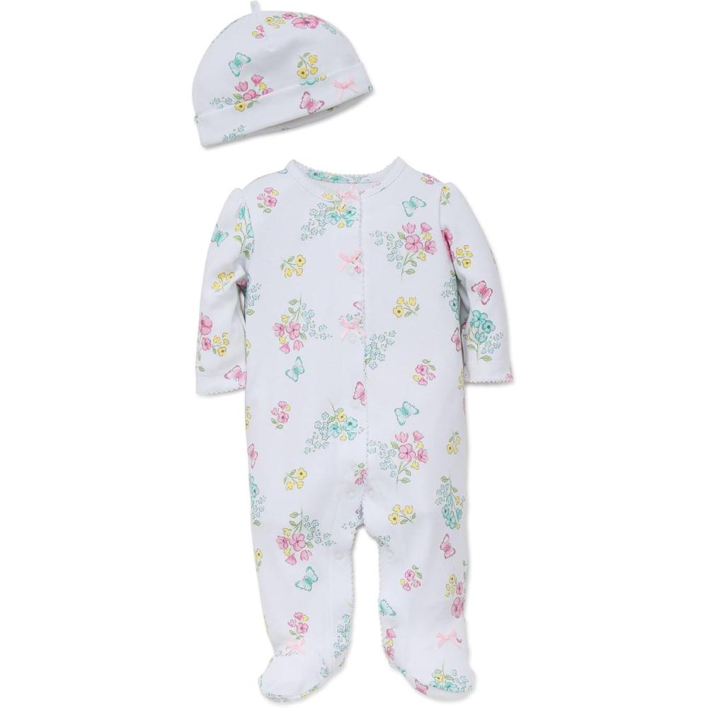imageLittle Me Clothes for Baby Girls 100 Cotton ScratchFree Tag Footie Sleeper Preemie to 9 MonthsMeadow Floral