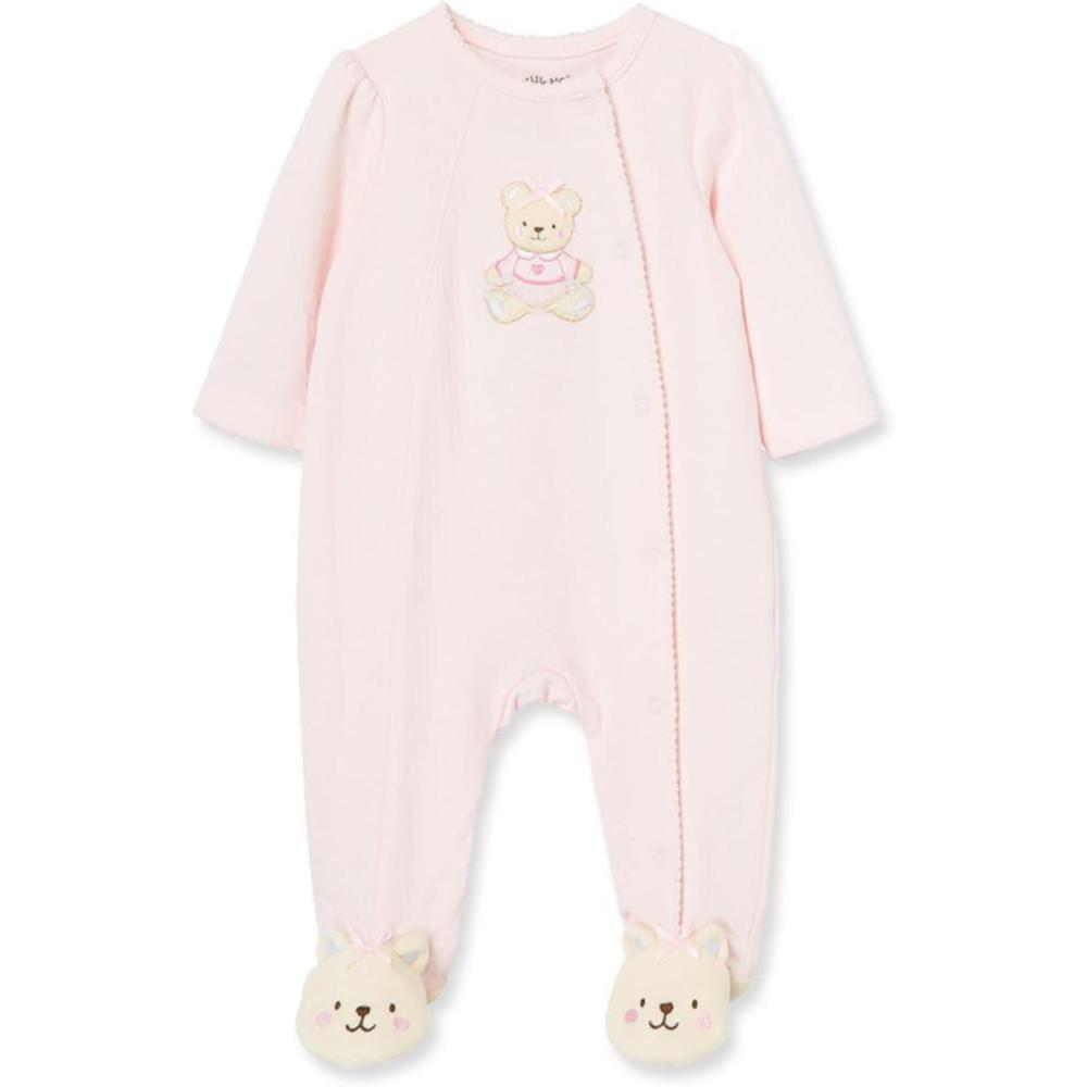imageLittle Me Clothes for Baby Girls 100 Cotton ScratchFree Tag Footie Sleeper Preemie to 9 MonthsPink Bear