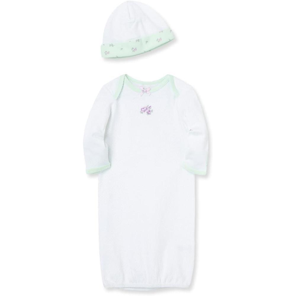 imageLittle Me Clothes for Baby Girls 2Piece Nightgown and Cap Set 100 Cotton with Elastic Bottom Baby Essentials 03 MonthsPetite Rose