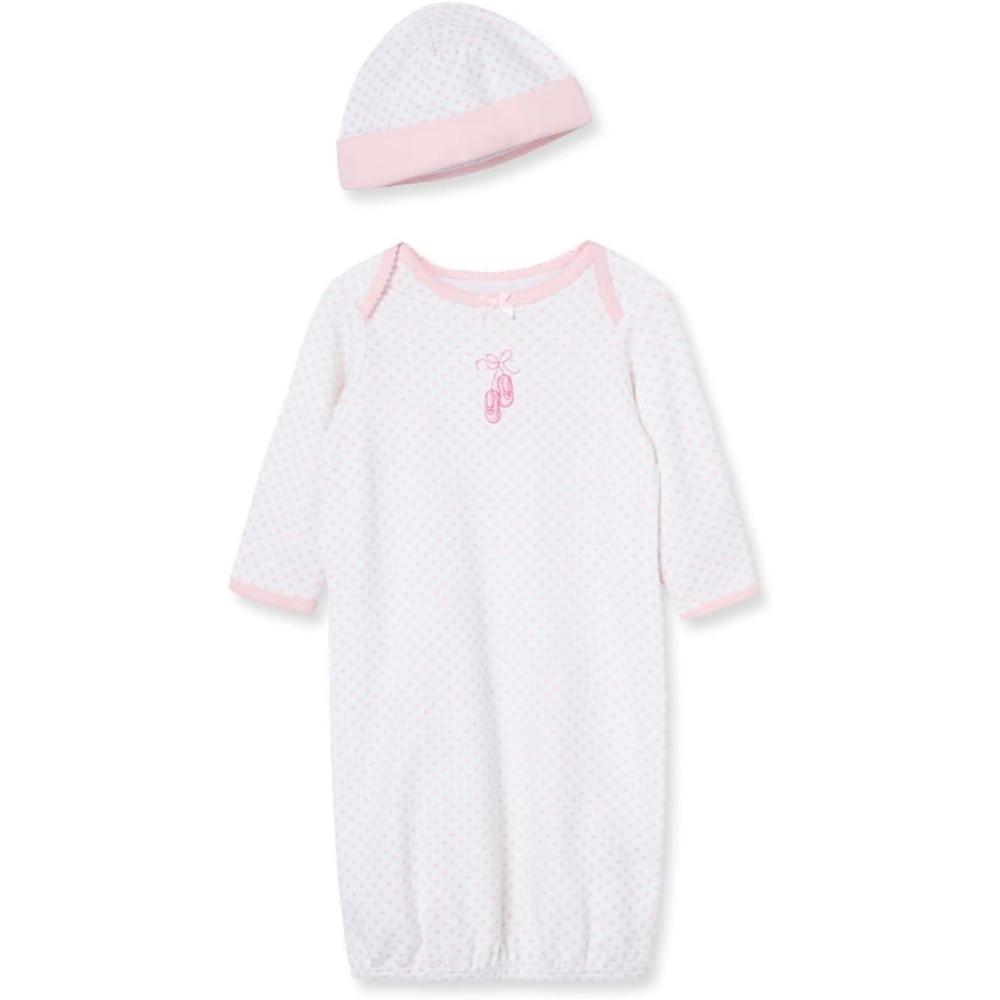 imageLittle Me Clothes for Baby Girls 2Piece Nightgown and Cap Set 100 Cotton with Elastic Bottom Baby Essentials 03 MonthsWhitePink