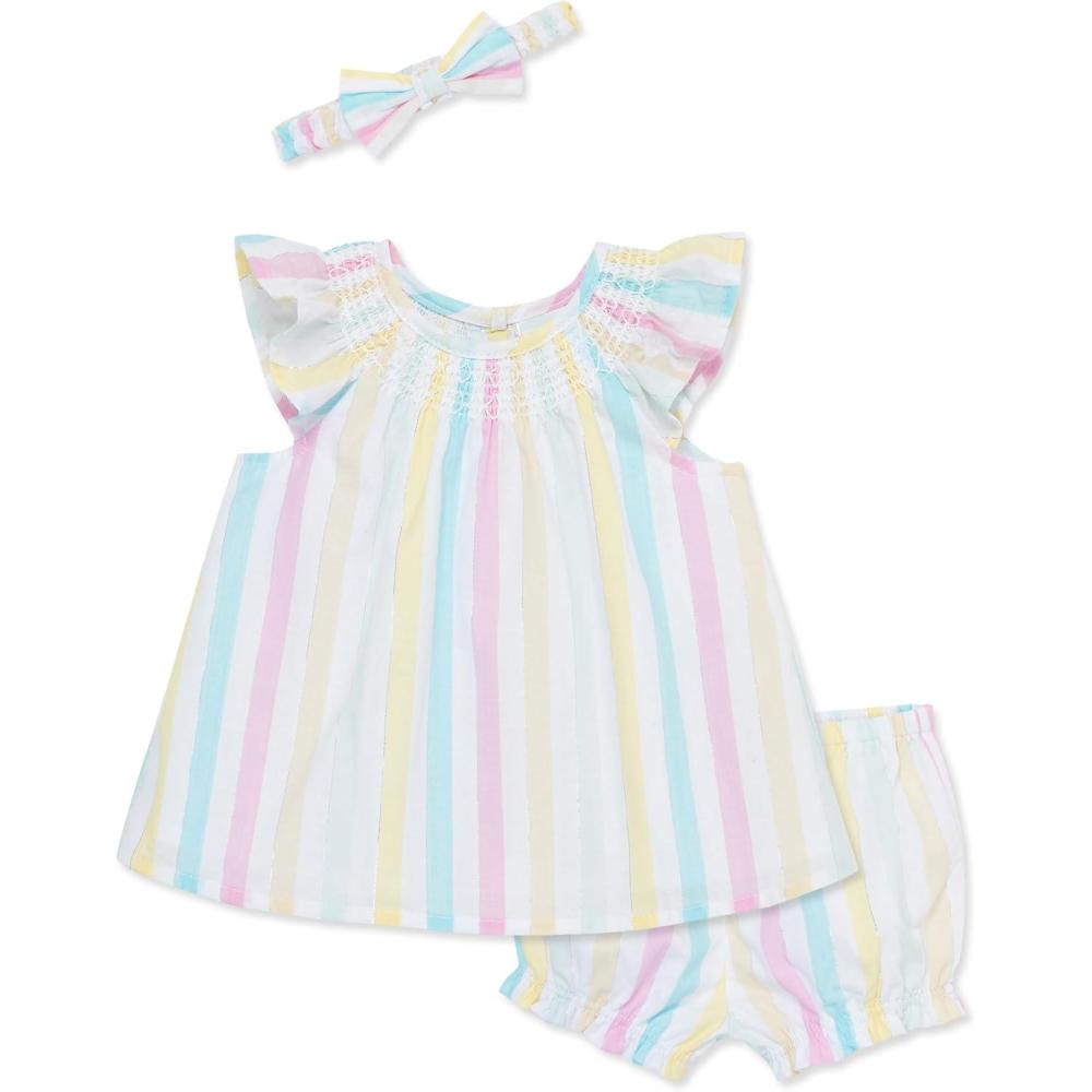 imageLittle Me Clothes for Baby Girls Woven Sunsuit and Headband Set 312 MonthsBright White Multi