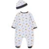 Little Me Baby Boy Clothes 2-Piece Baby Sleeper and Cap Set, 100% Cotton Footies Baby Essentials, Preemie to 9 months(Blue Safari)
