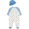 Little Me Baby Boy Clothes 2-Piece Baby Sleeper and Cap Set, 100% Cotton Footies Baby Essentials, Preemie to 9 months(Blue Trucks)