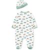 Little Me Baby Boy Clothes 2-Piece Baby Sleeper and Cap Set, 100% Cotton Footies Baby Essentials, Preemie to 9 months(Ivory Print)
