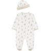 Little Me Baby Boy Clothes 2-Piece Baby Sleeper and Cap Set, 100% Cotton Footies Baby Essentials, Preemie to 9 months(White Fuzzy Bear)