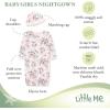Little Me Clothes for Baby Girls’ 2-Piece Nightgown and Cap Set 100% Cotton with Elastic Bottom, Baby Essentials, 0-3 Months(Pink Floral)