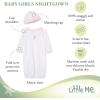 Little Me Clothes for Baby Girls’ 2-Piece Nightgown and Cap Set 100% Cotton with Elastic Bottom, Baby Essentials, 0-3 Months(White/Pink)