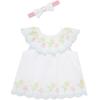 Little Me Clothes for Baby Girls’ Woven Sunsuit and Headband Set, 3-12 Months(Almond Blossom/Bright White)