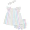 Little Me Clothes for Baby Girls’ Woven Sunsuit and Headband Set, 3-12 Months(Bright White/ Multi)