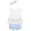 Little Me Clothes for Baby Girls’ Woven Sunsuit and Headband Set, 3-12 Months(Chambray/Bright White)