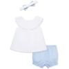 Little Me Clothes for Baby Girls’ Woven Sunsuit and Headband Set, 3-12 Months(Chambray/Bright White)
