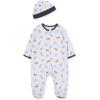 Little Me Baby Boy Clothes 2-Piece Baby Sleeper and Cap Set, 100% Cotton Footies Baby Essentials, Preemie to 9 months(Blue Safari)