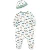 Little Me Baby Boy Clothes 2-Piece Baby Sleeper and Cap Set, 100% Cotton Footies Baby Essentials, Preemie to 9 months(Ivory Print)