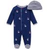 Little Me Baby Boy Clothes 2-Piece Baby Sleeper and Cap Set, 100% Cotton Footies Baby Essentials, Preemie to 9 months(Sailboats)